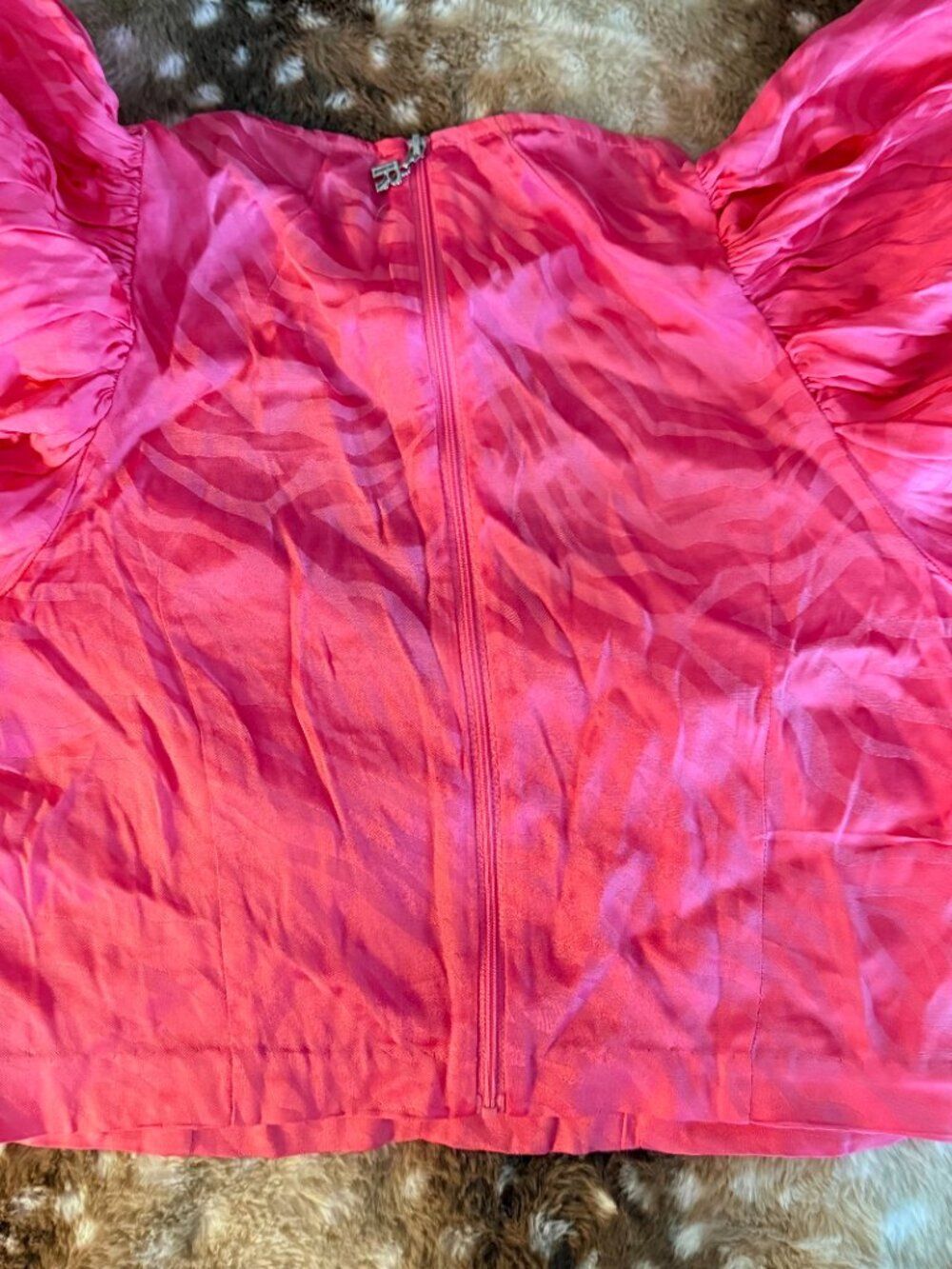 ROTATE Birger Christensen Irina Top Hot Pink Satin Zebra Crop Blouse US 8 - Picture 5 of 6